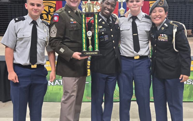 Elbert County’s JROTC Drill team (above) brought home a national championship after their color guard team (below) finished first overall in the color guard event at the national competition in Daytona Beach, Florida. (Photos courtesy of ECCHS CTAE)