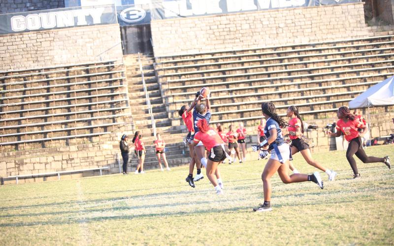 Traniya Blackwell makes a contested catch against Clarke Central. (Photo by Bo Underwood)