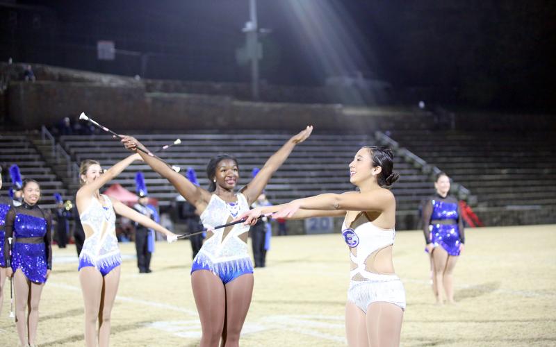Elbert County majorettes pose with their batons before Elbert’s 24-7 playoff win over Oglethorpe on Nov. 14. (Photo by Bo Underwood)