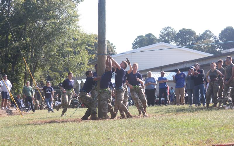 Elbert County Comprehensive High School’s national champion rope bridge team, who are members of the JROTC Raider team, took first place at Elbert’s home raider meet Oct. 18. (File photo by Mark Wells)