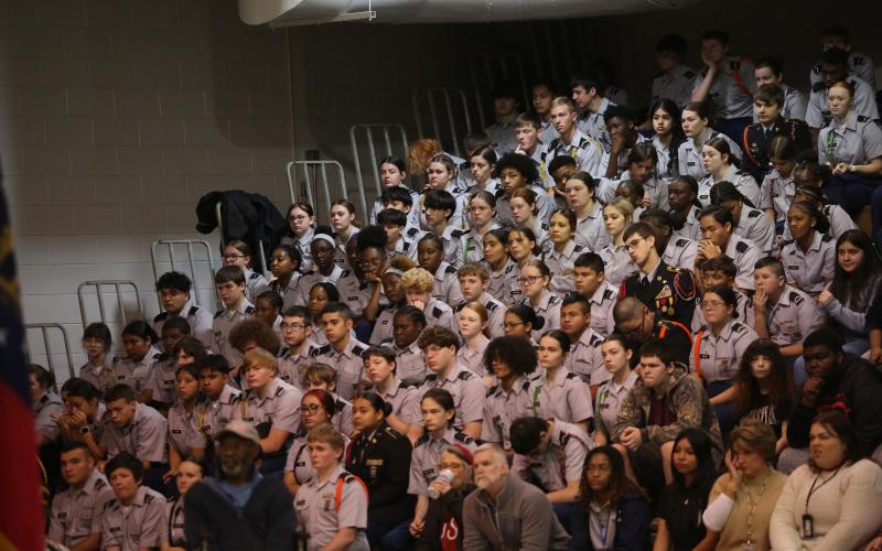 Elbert County Comprehensive High School's JROTC students sit together at ECCHS' annual Veteran's Day program. (Photo by Bo Underwood)