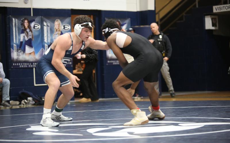 Jack Hover prepares to wrestle his opponent. (File photo by Bo Underwood)