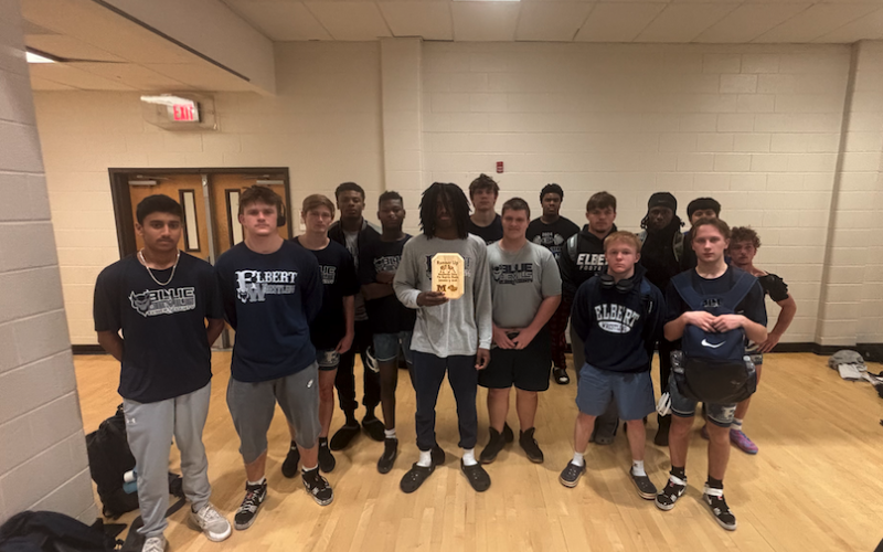 The Elbert County wrestling team poses after finishing second overall at Mountain View Preregion duals on Jan. 3. (Photo courtesy of Shane Anderson)