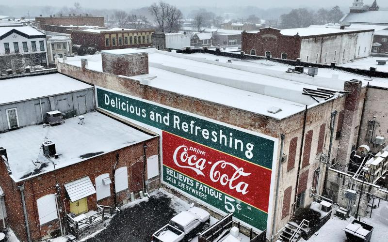 Aerial photos of the downtown square show the snowfall that came through Elbert County over the weekend. The winter storm was the second in two weeks. (Photo courtesy of Joe Dawson)