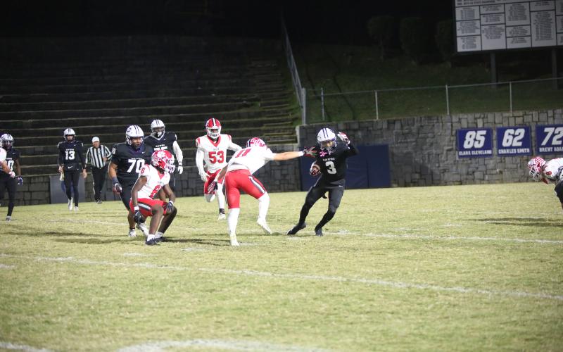 Winn makes a Rabun County defender miss in Elbert County's 31-23 loss to the Wildcats October 31, 2025. (Photo by Bo Underwood)