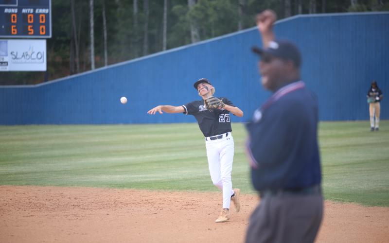 Rylan Brown throws the ball. He went 3-for-5 with a 3-run home run in Elbert’s 12-6 win over Chattooga in Game 2. (Photo by Bo Underwood)