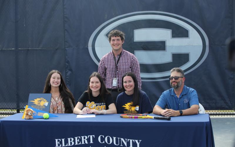 Gracie Kidd signed her letter of intent to play tennis at Emmanuel University. Pictured during the signing ceremony are (front row, L-R) Annabelle Kidd, Gracie Kidd, Trish Kidd and Frankie Kidd and (back row) Bo Kidd. (Photo by Bo Underwood)