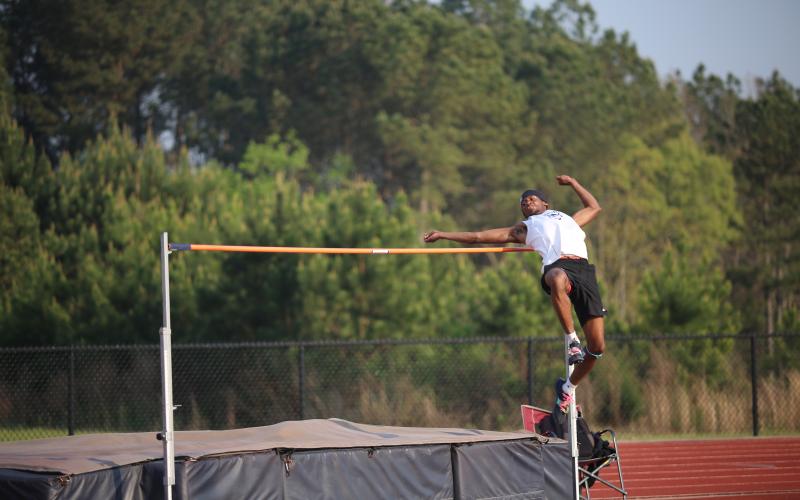 Jordan Morrison won the long jump and high jump at the regional meet April 20. (Photo by Bo Underwood)