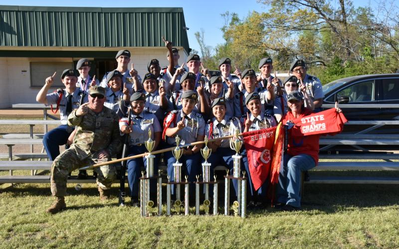 The ECCHS JROTC team brought two more state championships home from this year's state meet in Griffin. The drill team includes Naomi Bernal, Isabel Cruz, Yamileth Carreon, Daniella Govea, Colton Mabry, Nyasia Teasley, Micheal Bowman, Jacob Brown, Daniel Nguyen, Nalleli Rodriguez, Ariel Moncallo, Attorian Small, Tommy Moon, Seeley Stelter, Alex Scott, Samuel Gohn, Marley Geyer, Riley Masters and Jordan Poulsen. (Photo courtesy of ECCHS JROTC)