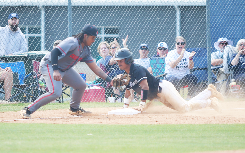 Elbert County senior Jose Rodriguez stole 10 bases, recorded two hits and scored six runs across two games against Chattooga in the first round of the state tournament. (Photo by Bo Underwood)