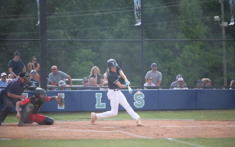 Brody Baker came up big for the Blue Devils, recording two RBI doubles in Game 1 and striking out six batters across both games. (Photo by Bo Underwood)