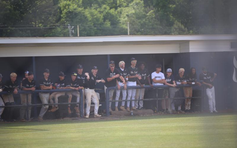 The Elbert County dugout celebrates. Elbert County players throw up ‘devil horns’. (Photo by Bo Underwood)Elbert County players throw up ‘devil horns’. (Photo by Bo Underwood)