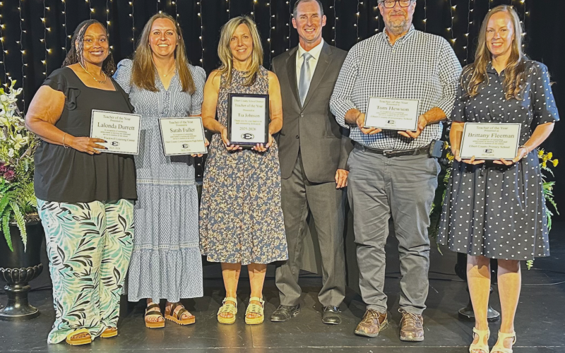 The teachers of the year for each school in the district were: Ladonda Durrett (Paul J. Blackwell Learning Center), Brittany Fleeman (Elbert County Primary School), Dr. Tim Henson (Elbert County Elementary School), Tia Johnson (Elbert County Middle School) and Sarah Fuller (Elbert County Comprehensive High School). (Photos courtesy of Kim Fuller)