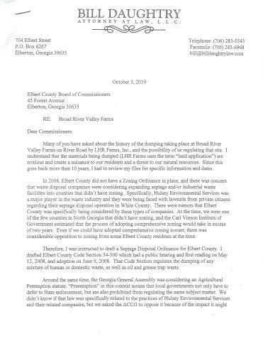 Bill Daughtry's letter to the Elbert County BOC 