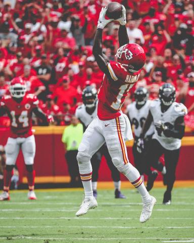 Kansas City Chiefs rookie receiver Mecole Hardman is leading the team in yards-per-catch after an 83-yard touchdown reception on Sept. 22 against the Baltimore Ravens. (Photo courtesy of the Kansas City Chiefs)