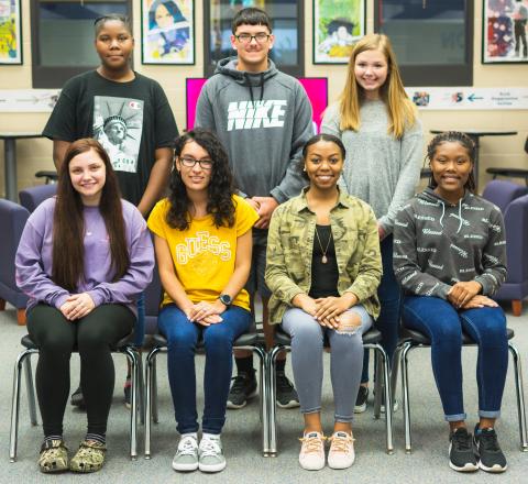October Students of the Month are (seated) McKenzie Dye, Kimberly Segura, Camille Downer and Koriyana Heard; (standing) Marleigha Dean, Andrew Jaggers and Maryjane Richard. Not pictured, Katrina Bradford