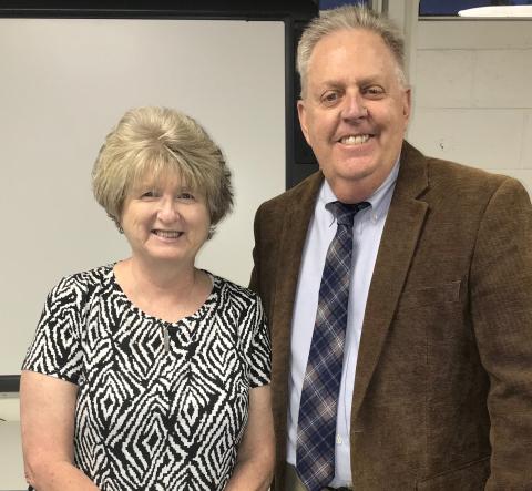 Bell with BOE Employee of the Month Delores Fleming from ECPS