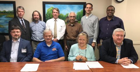 Elbert Memorial Hospital’s Authority Board at the Jan. 28 meeting of the authority included (front row, L-R) Elbert Memorial Hospital Authority Kerry Trapnell, member Tom Steele, member Gail Lavender, member Scott Wilson, (back row, L-R) member Steve Jenkins, member Max Black, member Leon Jourolmon, member Glenn Poon, Authority Chairman Daniel Graves and member Kam McClary. There are two vacancies on the authority. (Photo by Jones)