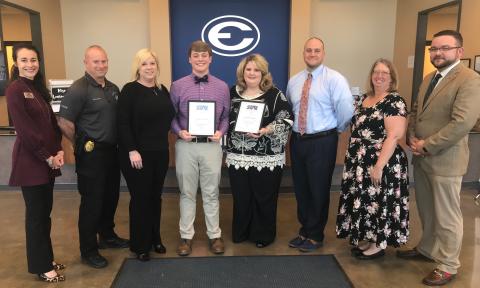 STAR Student Ashford Bennett and his STAR Teacher selection, Angela Scoggins, were honored in a ceremony at Elbert County Comprehensive High School last week. Shown at the ceremony are (L-R) Elbert County Chamber of Commerce President Leslie Friedman, parents Shayne Bennett and Janna Sanders Bennett, Ashford Bennett, Scoggins, Elbert County Comprehensive High School Principal Jason Kouns, Elbert County Middle School Principal Sandee Drake and Al McCall of Athens Technical College.