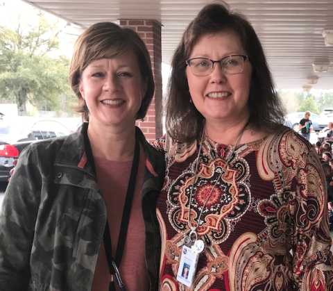 Daily traffic cops ... Elbert County Primary School Assistant Principal Laura Albertson and Principal Rosa Harris. (Photo by Jones)