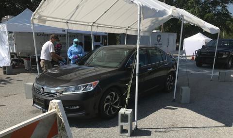 Two free tests were given in one car Monday as mobile testing for COVID-19 began in Elbert County. The tests are being conducted at the Elberton Civic Center through Friday afternoon, according to officials with the Northeast (Georgia) Health District. (Photo by Jones)