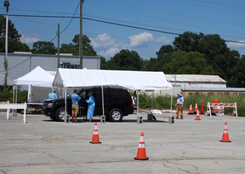 Free COVID-19 testing continued for the fourth straight week in the parking lot of the Elberton Civic Center. Testing continued in a different portion of the parking lot because of activities being held at the civic center on Tuesday and Thursday of this week. (Photo by Scoggins)