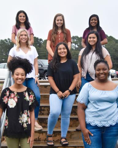 Candidates for Elbert County Homecoming Queen are (front row, L-R) Jedihah Williams, Jamera Allen, (second row, L-R) Ellie Jourolmon, Melanie Guerrero, Coraima Vargas, (back row, L-R) Marilyn Flores, Elizabeth Brady and Aniyah Robertson.