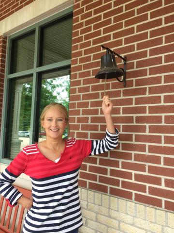 Ringing the bell ... Kelly Gary said she ‘felt so loved’ during a two-year process that allowed her to beat breast cancer. 