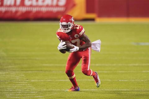 Kansas City Chiefs wide receiver Mecole Hardman’s cleats are shown for “My Cause My Cleats” during warm ups before an NFL football game against the Denver Broncos in Kansas City, Mo., Sunday, Dec. 6. (Photo courtesy of Charlie Riedel) 