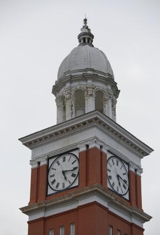 The Elbert County Board of Commissioners have a lot of tough decisions to make, including what to do about the cupola on the courthouse that is leaning precariously toward the square. (Photo by Scoggins)