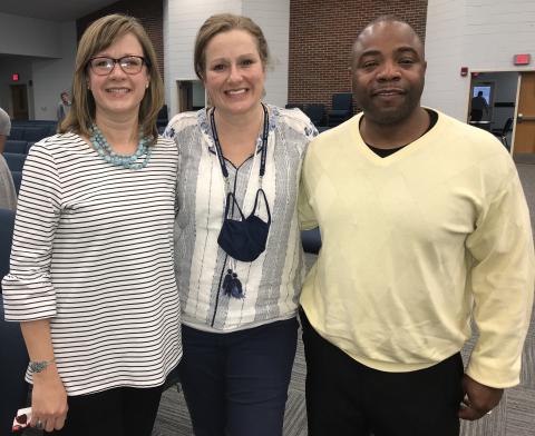Three new administrators were named by the Elbert County Board of Education at Monday night’s BOE work session. The new administrators are (L-R) Principal Laura Albertson at Elbert County Primary School (replacing the retiring Rosa Harris), Director Dr. Audrey Johnson at Paul J. Blackwell Learning Center (replacing Dr. Sonya Barnett) and Principal Jasper Huff at Elbert County Elementary School (replacing Stephanie Wiles). (Photo by Jones)