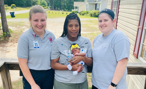 Pictured are (L-R) advanced EMT Sydney McIntosh, Mom Calissa Mattox, Baby girl A’Lire and paramedic Conner Taylor