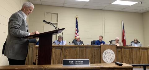 Elbert County’s Board of Commissioners, shown here in Monday night’s meeting, have some tough decisions to make on pay raise requests by the Elbert County Sheriff’s Office and the Elbert County Emergency Medical Services. (Photo by Scoggins)