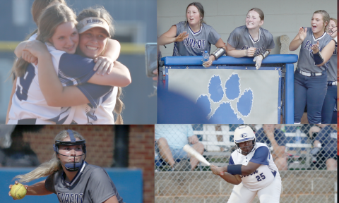 Clockwise, the Lady Devils will graduate seniors Makenley Rorick (left in first photo), Dallas Dean (left in second photo), Liberty Burnette (right in second photo), Chantille Syphore and Chesnee Brown. (Photos by Scoggins) 
