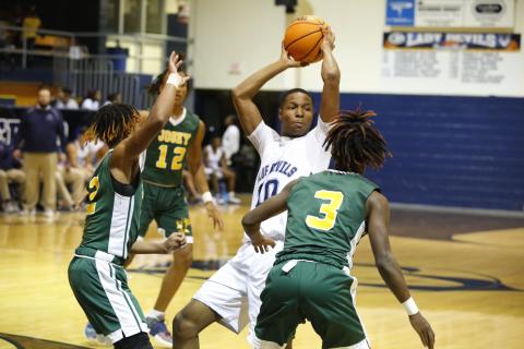 Jamil Burton put up nine points during the Devils’ home win over Josey Saturday, Dec. 4 in the Inferno. The Devils will have a week before they return to the Inferno to host Stephens County Tuesday, Dec. 14. (Photos by Scoggins)