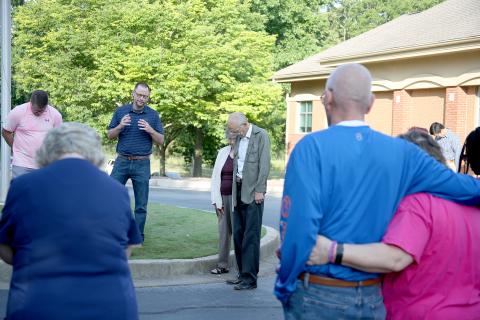 More than a dozen community members attended the National Day of Prayer at The Medical Center of Elberton Thursday, May 5. The prayer was led by pastors and other community leaders from around Elbert County. (Photo by Scoggins)