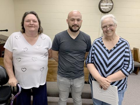 Pictured after the Elbert County Board of Commissioners’ called meeting June 1 are (L-R) Elections Superintendent Melissa Shead, Republican nominee Dustin Ayers and Democrat nominee Donna Wood. (Photo by Scoggins)
