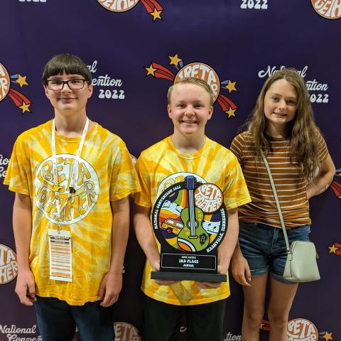 Elbert County Middle School Beta Club members (L-R) Adrian Jenkins, Cooper West and Marley Geyer took home third place in the nation for the Book Battle competition at the middle school convention in Nashville June 26 through June 30. Jenkins also took home second place in the nation for the math competition.