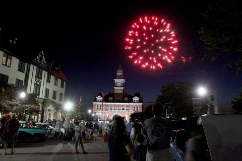 Main Street Elberton and the Elbert County Chamber of Commerce’s annual Cruise-In and Classic Car Show was followed by a grand finale of fireworks over the Elbert County Courthouse Saturday, July 16. The downtown square was packed with cars and people during the event. Main Street Director Crystal Beebe said this year’s car show was the largest show to-date. For more photos of the event, see page 7. (Photo by Scoggins)  