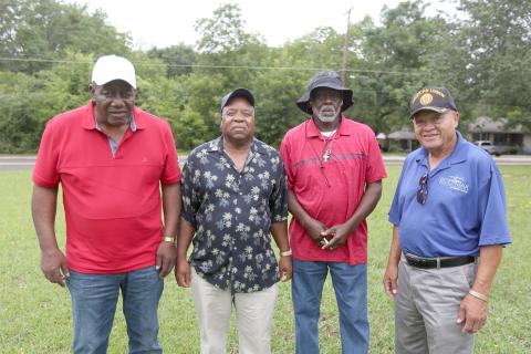 Former St. Paul Braves teammates (L-R) Murray Morrison, Eddie Sanders, Epp Thompson and Terry Burton reunited at the Blackwell Memorial Cultural Center Saturday, July 9. (Photo by Scoggins) 
