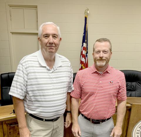 David Hunt (left), pictured with Chairman Lee Vaughn, was appointed by the Elbert County Board of Commissioners to fill the vacant District 1 seat during Monday night’s meeting. (Photo by Scoggins) 