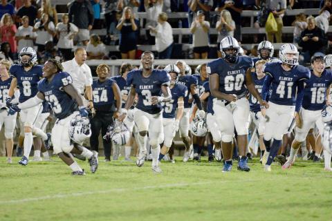 The Blue Devils celebrate their 31-28 win over Hart County after the game Friday, Aug. 19. (Photo by Drew Dotson, The Hartwell Sun)