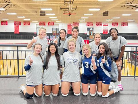 The Elbert County Volley Devils defeated Johnson High School in two sets by score of 25-15 and 26-24 Aug. 25 at Rabun County High School. The Volley Devils are scheduled to travel to Athens Christian School Thursday for games against the Eagles and Tallulah Falls High School. (Photo courtesy of Elbert County True Blue Booster Club) 