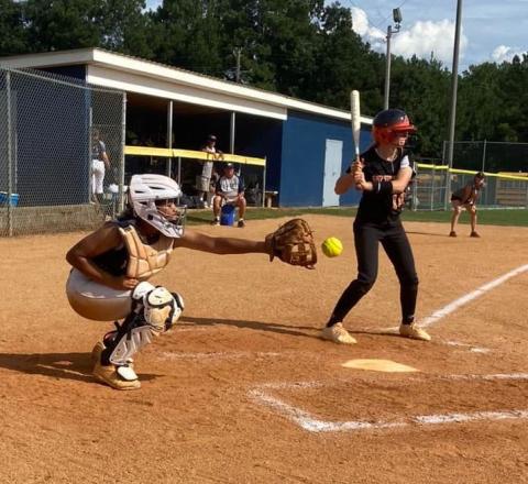 Lady Ram Nakiya Dubose makes a catch during the middle school’s rescheduled game against Hart County Aug. 23 at Wesley King Field. The Lady Rams defeated Hart County 8-7 and Rabun County 19-3 Aug. 25 to move to a 6-3 record for the season. Elbert is scheduled to travel to Hart County Sept. 6 at 5:30 p.m. (Photo courtesy of Elbert County True Blue Booster Club) 