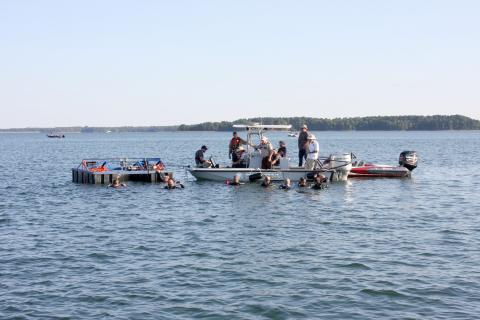 Members of the Elbert County Water Response and Rescue Team helped recover the body of a pilot of a double-engine plane that crashed in Lake Hartwell Sept. 10. The pilot was identified as Todd Jeffrey Carrell, 55, of North Port Florida. (Photo courtesy of Elbert County Emergency Services) 