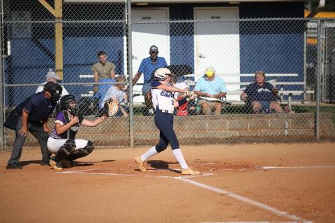 Sophomore Emily Booth had three hits, two runs and two RBIs during the region opener against Athens Christian. (Photo by Scoggins)  
