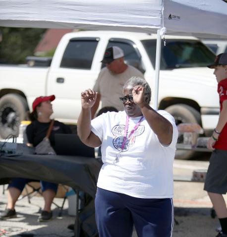 The annual Bowman Fall Festival included a good time filled with dancing on the downtown square Saturday, Sept. 24. While music played, the 706’ers line dancers boogied to the music along with Bowman Librarian Vivian Barnes. (Photos by Scoggins) 