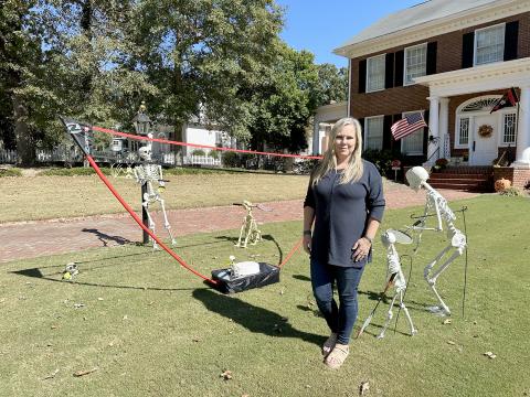Jennifer Mearkle started “The Cadaver Chronicles” as a way to have fun throughout the month of October. A different skeletal scene can be found in front of her home every day throughout the month. (Photo by Scoggins)