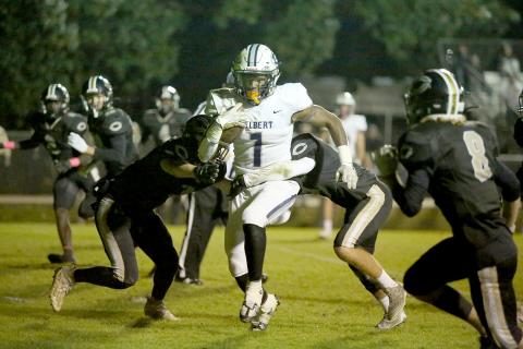 Senior Quan Moss entered Friday’s 41-21 win over Commerce as Class A Division 1’s leading rusher with 1,291-yards. Moss added another 206 yards during the game. (Photo by Scoggins)