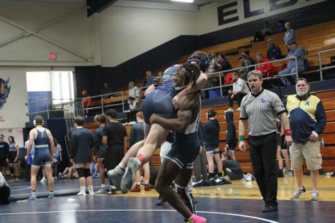 Mat Devil Isiah Davis finished Saturday’s Granite City Scramble as the 150-pound champion. The Devils finished the tournament second overall.